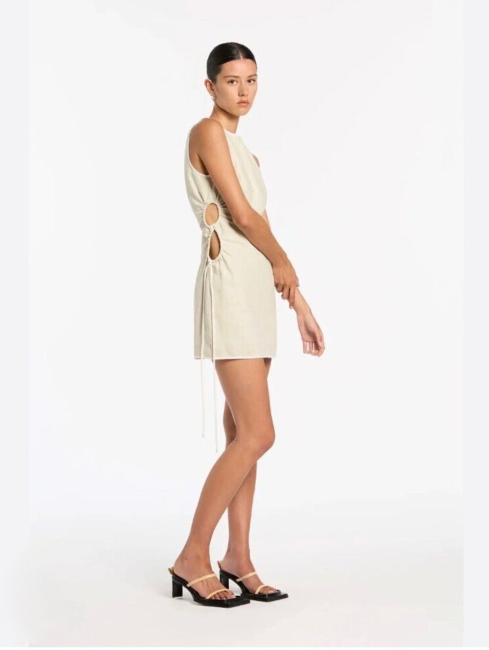 Sir. The Label D'orsay Drawstring Cutout Linen Minidress‎ Oatmeal Ecru Size 4